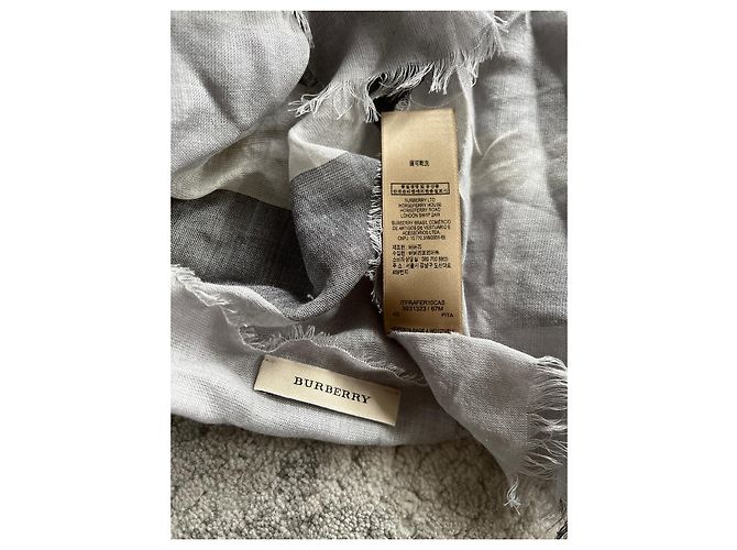 Sciarpa Burberry Grigio Lana Seta Check Bianco sporco Grigio antracite - vista 6
