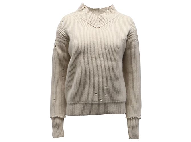 Suéter de malha canelada Helmut Lang em lã bege - vista 8