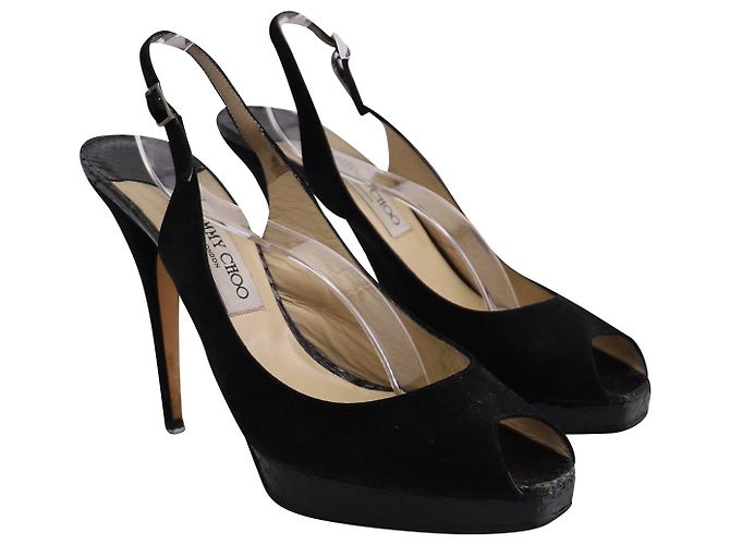 Décolleté Jimmy Choo Open Toe Slingback in pelle scamosciata nera Nero - vista 2