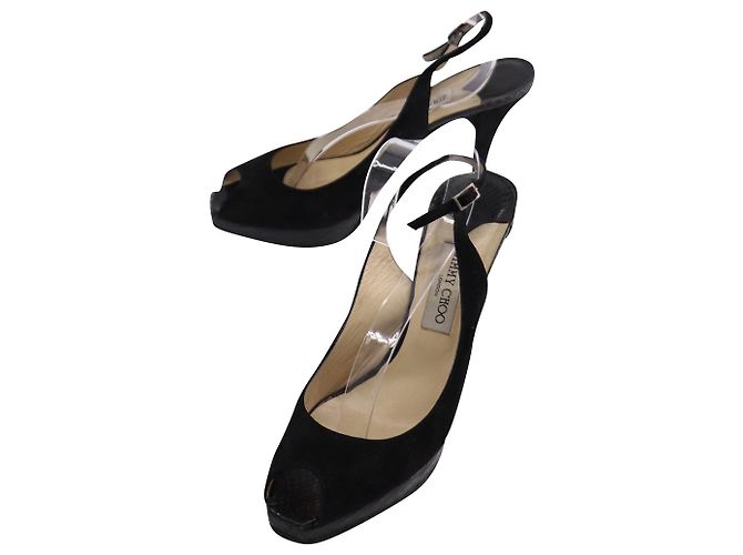 Décolleté Jimmy Choo Open Toe Slingback in pelle scamosciata nera Nero - vista 8