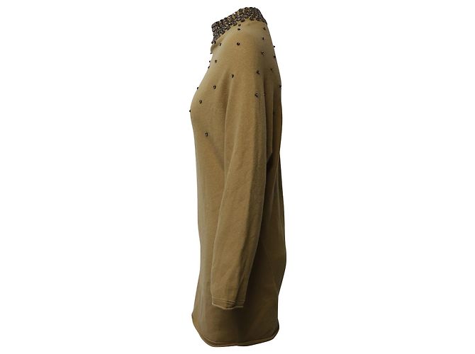 Valentino Garavani Pulloverkleid mit Kristallverzierung aus brauner Kamelwolle - Ansicht 2