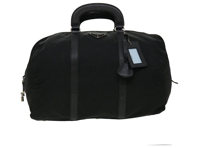 PRADA Boston Bag Nylon Pelle Nero Auth ac981 - vista 13
