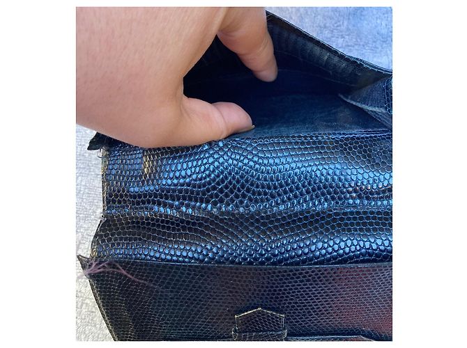 Hermès Hermes Paris Guernsey Geldbörse in Eidechse Schwarz Marineblau - Ansicht 9