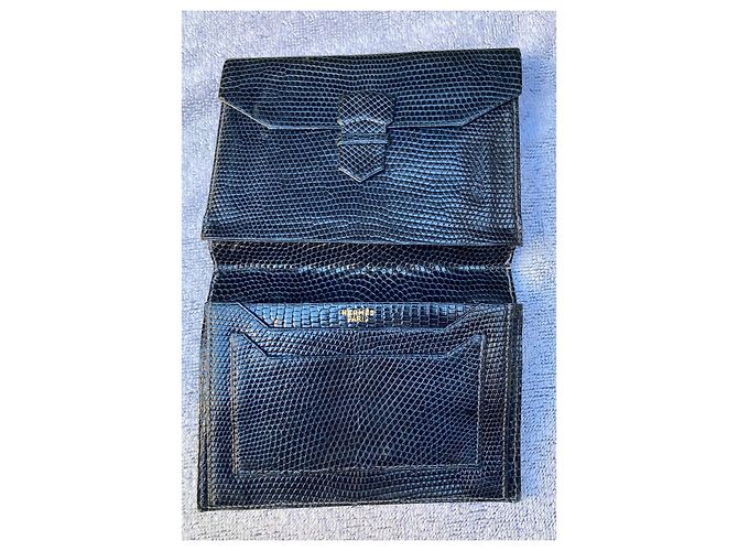 Hermès Hermes Paris Guernsey Geldbörse in Eidechse Schwarz Marineblau - Ansicht 3
