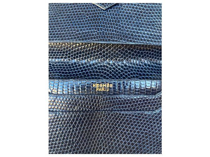 Hermès Hermes Paris Guernsey Geldbörse in Eidechse Schwarz Marineblau - Ansicht 4