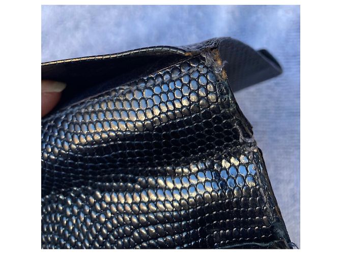 Hermès Hermes Paris Guernsey Geldbörse in Eidechse Schwarz Marineblau - Ansicht 5