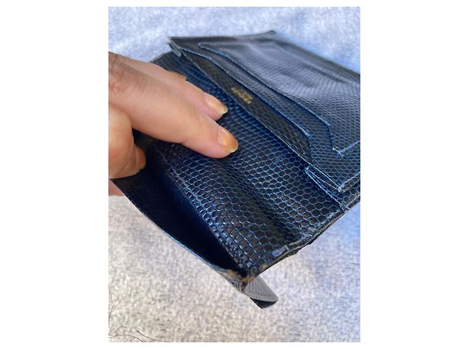 Hermès Hermes Paris Guernsey Geldbörse in Eidechse Schwarz Marineblau - Ansicht 6