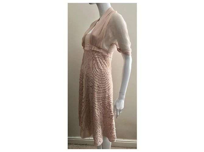 Max Mara Abito in chiffon di seta rosa con paillettes - vista 4