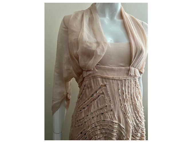 Max Mara Abito in chiffon di seta rosa con paillettes - vista 6