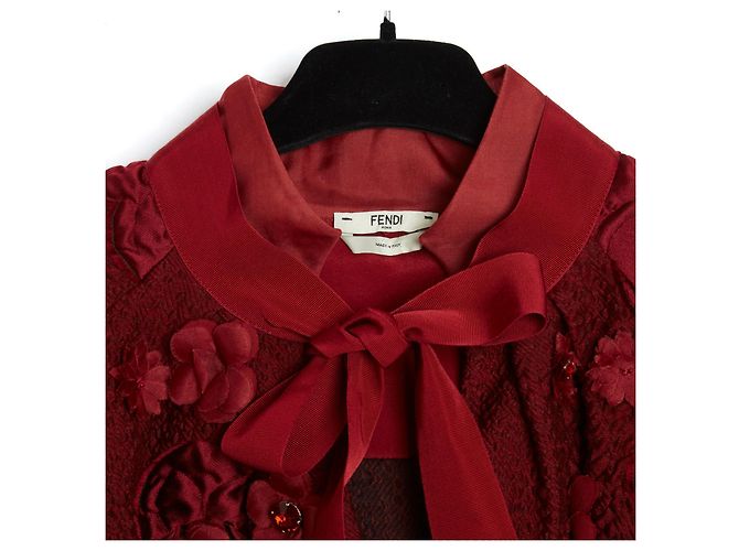 Fendi Bluse aus burgunderroter Cloqué-Wolle Größe 38 Bordeaux - Ansicht 2