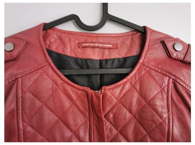 Comptoir Des Cotonniers Rote Lederjacke - Ansicht 4