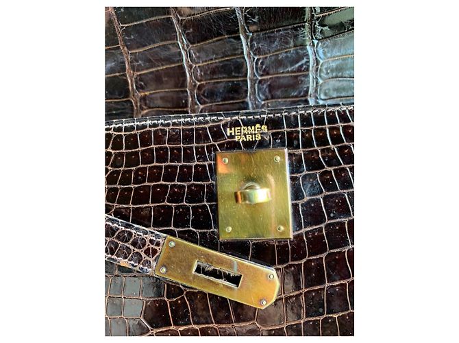 Borsa Hermès Kelly Coccodrillo Marrone 28 - vista 11