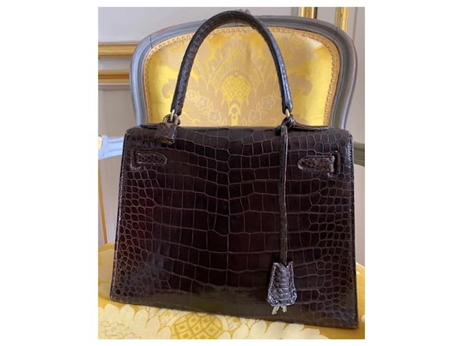 Borsa Hermès Kelly Coccodrillo Marrone 28 - vista 3