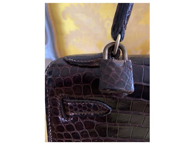 Borsa Hermès Kelly Coccodrillo Marrone 28 - vista 4