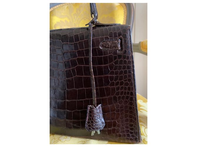 Borsa Hermès Kelly Coccodrillo Marrone 28 - vista 5
