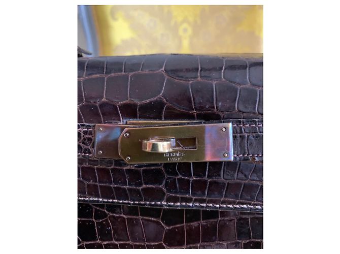 Borsa Hermès Kelly Coccodrillo Marrone 28 - vista 6