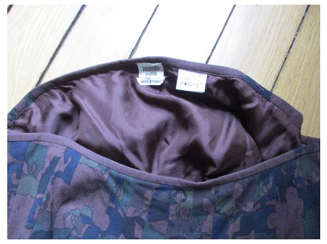 Falda Hermès de Lana con Estampado de Caballos Marrón Caqui Multicolor - vista 3