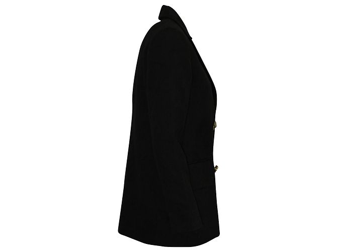 Autre Marque Mit Perlmutt gefütterte, einreihige Jacke aus schwarzer Bio-Baumwolle - Ansicht 2