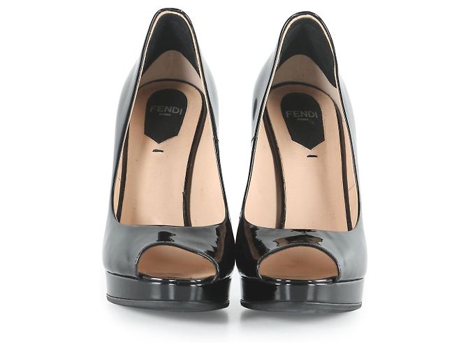 Fendi Black Patent Leather Peep Toe Platform Pumps - view 3