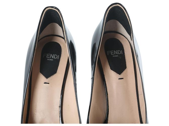 Fendi Black Patent Leather Peep Toe Platform Pumps - view 6