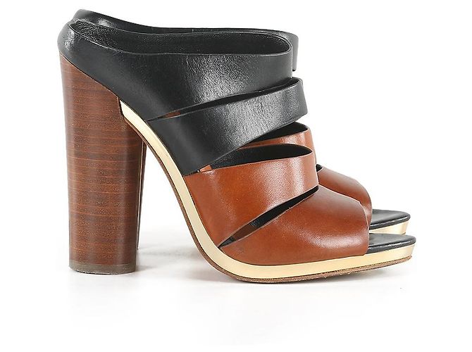 Rebecca Minkoff Mules Rae in pelle nera/marrone - vista 2