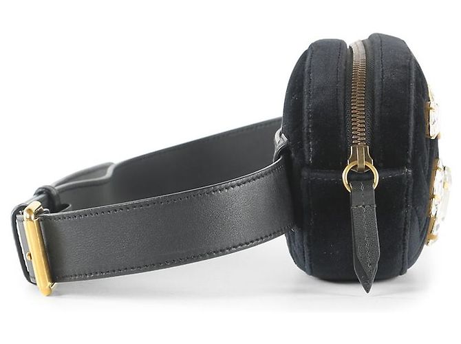 Sac ceinture Gucci en velours noir et cristaux Marmont - vue 3