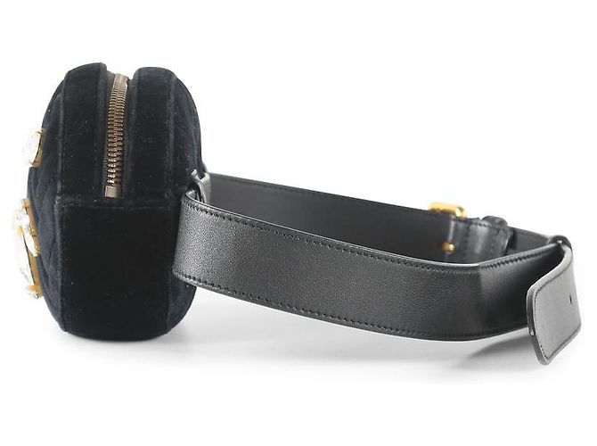 Sac ceinture Gucci en velours noir et cristaux Marmont - vue 4