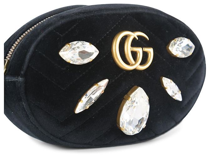 Sac ceinture Gucci en velours noir et cristaux Marmont - vue 6