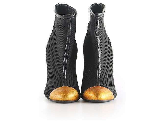 Chanel Botines negros de malla elástica y puntera dorada - vista 3