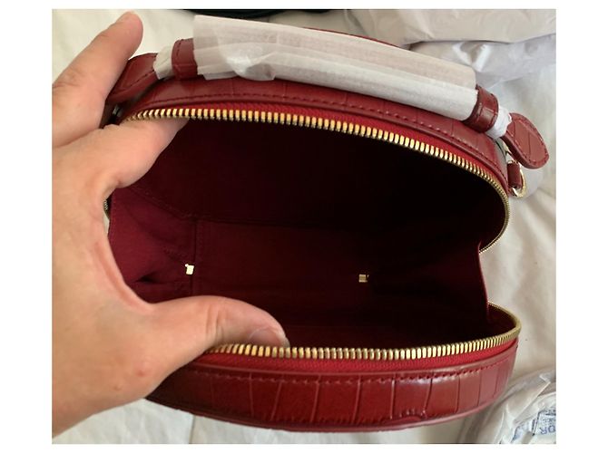 Borsa rotonda Maje in pelle goffrata cocco rossa Rosso Gold hardware - vista 10