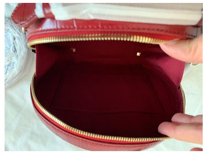 Borsa rotonda Maje in pelle goffrata cocco rossa Rosso Gold hardware - vista 11