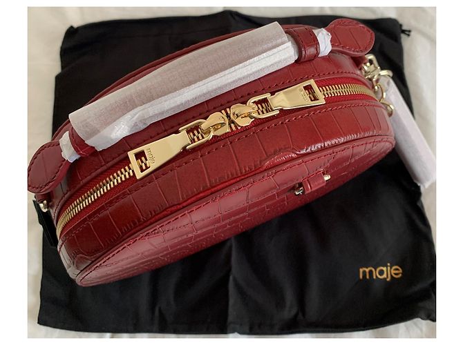 Borsa rotonda Maje in pelle goffrata cocco rossa Rosso Gold hardware - vista 15
