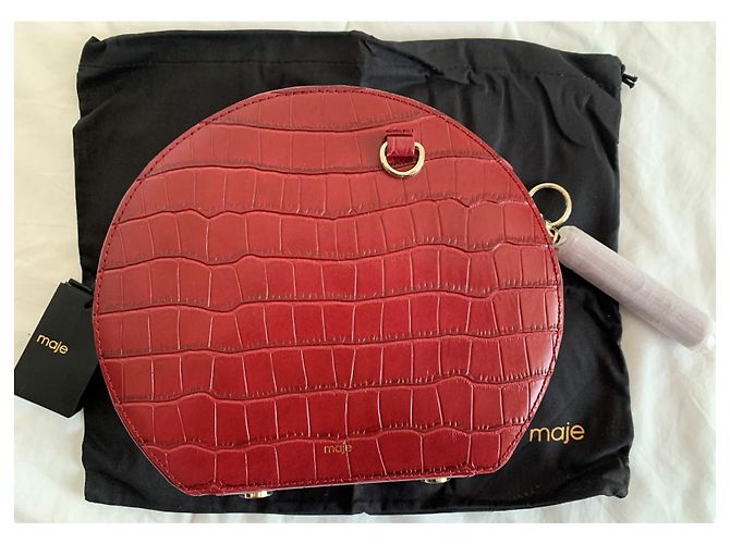 Borsa rotonda Maje in pelle goffrata cocco rossa Rosso Gold hardware - vista 16