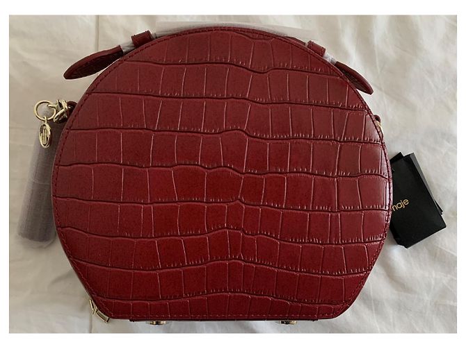 Borsa rotonda Maje in pelle goffrata cocco rossa Rosso Gold hardware - vista 2