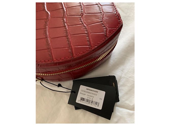Borsa rotonda Maje in pelle goffrata cocco rossa Rosso Gold hardware - vista 3