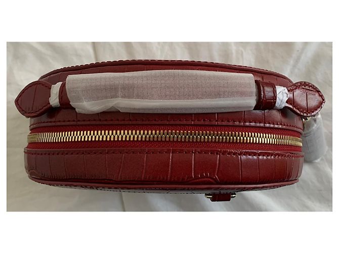 Borsa rotonda Maje in pelle goffrata cocco rossa Rosso Gold hardware - vista 6
