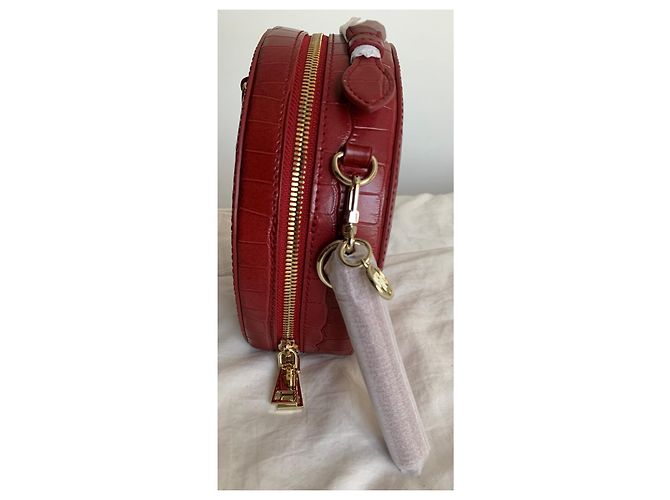 Borsa rotonda Maje in pelle goffrata cocco rossa Rosso Gold hardware - vista 8