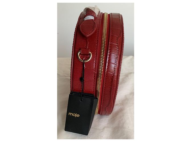 Borsa rotonda Maje in pelle goffrata cocco rossa Rosso Gold hardware - vista 9