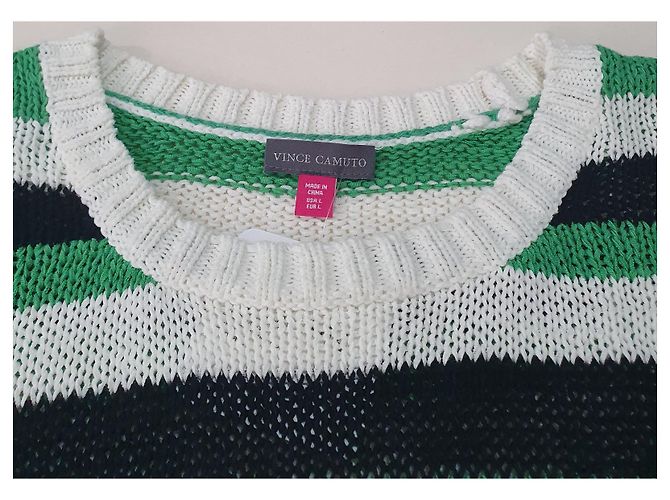Vince Camuto Gestreifter Baumwollpullover Grün Größe L - Ansicht 4
