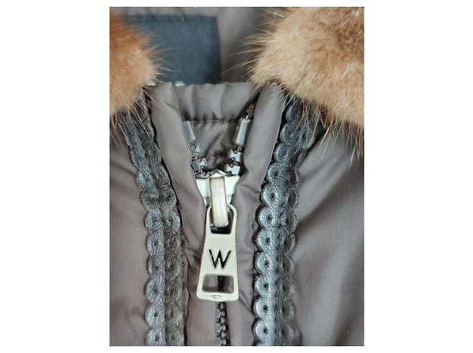 Chaqueta de Plumas Weekend Max Mara Capucha de Pelo de Conejo Marrón Oscuro - vista 3