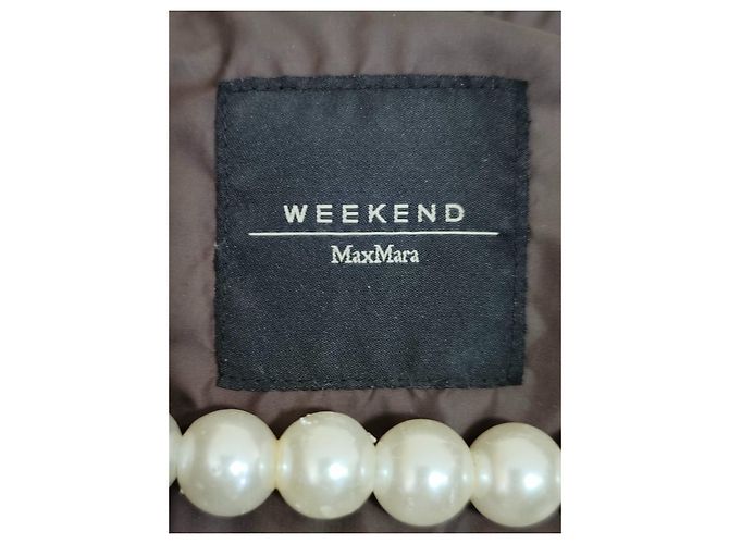 Chaqueta de Plumas Weekend Max Mara Capucha de Pelo de Conejo Marrón Oscuro - vista 4
