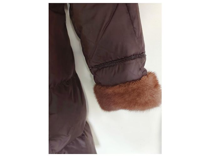 Chaqueta de Plumas Weekend Max Mara Capucha de Pelo de Conejo Marrón Oscuro - vista 7
