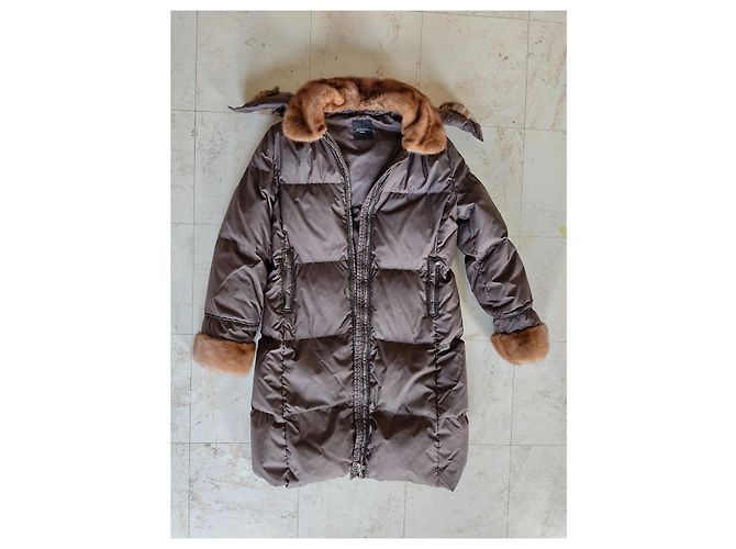 Chaqueta de Plumas Weekend Max Mara Capucha de Pelo de Conejo Marrón Oscuro - vista 8