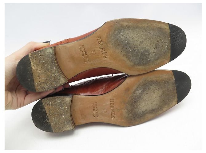 Hermès SCARPE DERBY HERMES 39 SCARPE IN PELLE MARRONE CANGURO - vista 3