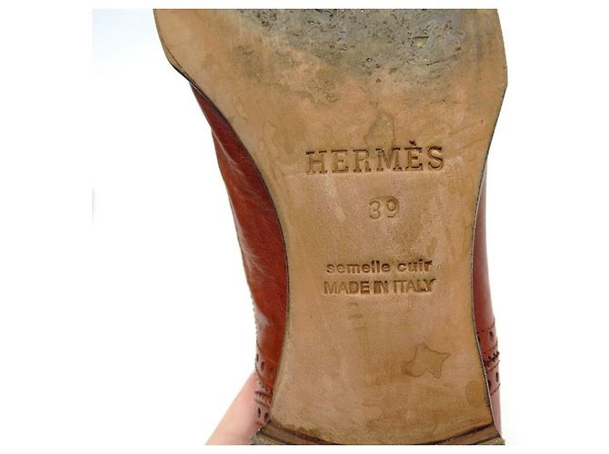 Hermès SCARPE DERBY HERMES 39 SCARPE IN PELLE MARRONE CANGURO - vista 4