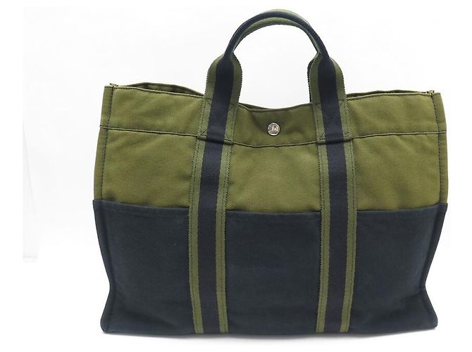 Hermès BORSA A MANO HERMES TOTO GM CABAS IN TELA VERDE E NERA BORSA A MANO - vista 2