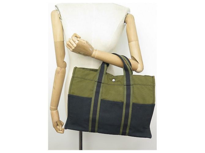 Hermès BORSA A MANO HERMES TOTO GM CABAS IN TELA VERDE E NERA BORSA A MANO - vista 6