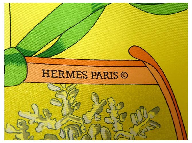Hermès HERMES NEIGE D'ANTAN SCIARPA QUADRATA CATY LATHAM 90 SCIARPA IN SETA SETA GIALLA Giallo - vista 3