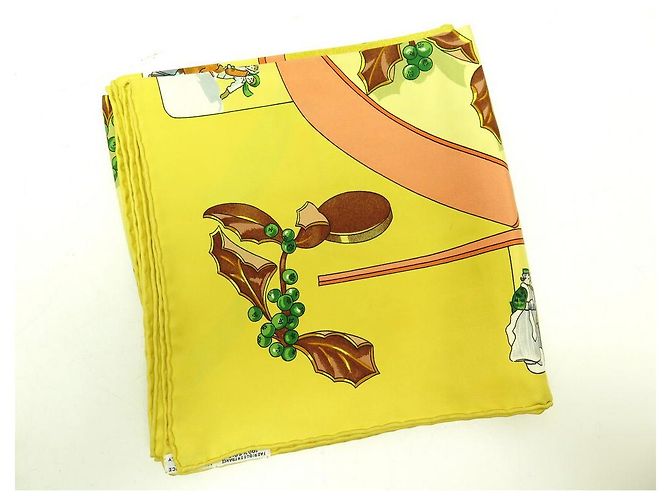 Hermès HERMES NEIGE D'ANTAN SCIARPA QUADRATA CATY LATHAM 90 SCIARPA IN SETA SETA GIALLA Giallo - vista 8