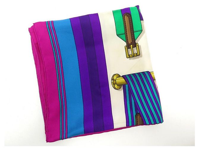 Hermès SCIARPA HERMES LES SANGLES DI JOACHIM METZ CARE 90 SETA SCIARPA IN SETA VIOLA Porpora - vista 10